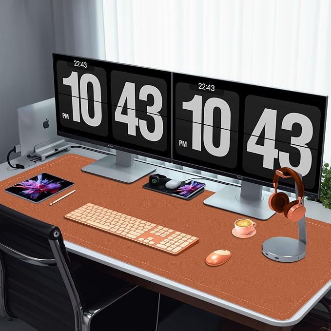 Non-Slip Desk Pad, 24" x 14" Large Mouse Pad, PU Leather Desk Mat with Suede, Laptop Desk Pad, Waterproof Keyboard Pad, Desk Blotter for Office/Home/Decor (Russet Brown)