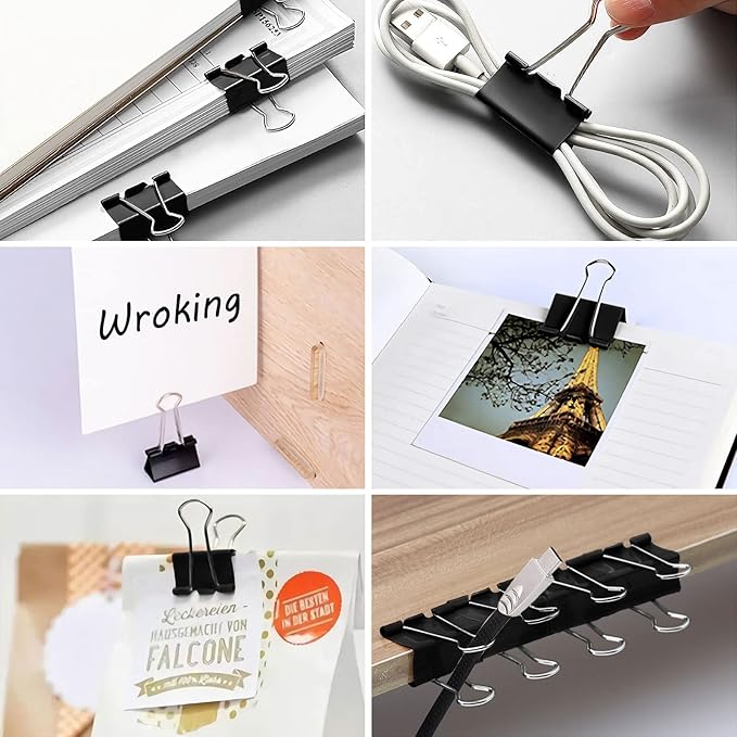 JANYUN Mini Binder Clips, 150Pcs15 mm /0.6 Inch Small Paper Clamps Metal Clips for Office School Home Supplies (Black)