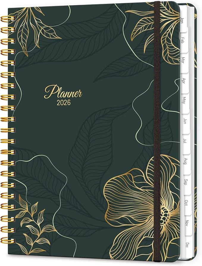 2026 Planner, A5 Weekly and Monthly Planners with Tabs, Spiral Bound Daily Calendar 2026 Planner, Agenda Organizers from Jan. to Dec., Hardcover Habit Tracker Journal 6.18" x 8.5" (Black Gold)