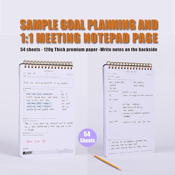 Productivity Notepad Suite - Bestselling Set Of 3 Notebooks, Including Weekly Planner, Goal Setting & 1:1 Meeting Notes- Keep Your Daily Projects, Clients, Meal & Responsibilities Organized