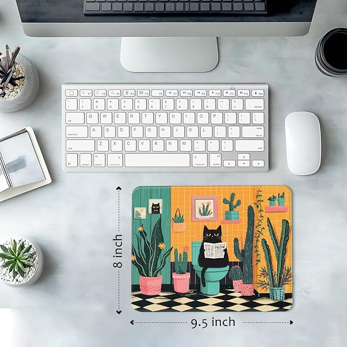 Cute Black Cat Desk Pad Mat with Stitched Edges and Non-Slip Rubber Base, Premium-Textured Mouse Pad for Laptop, Computer & PC, Gaming & Working, Waterproof Mousepad