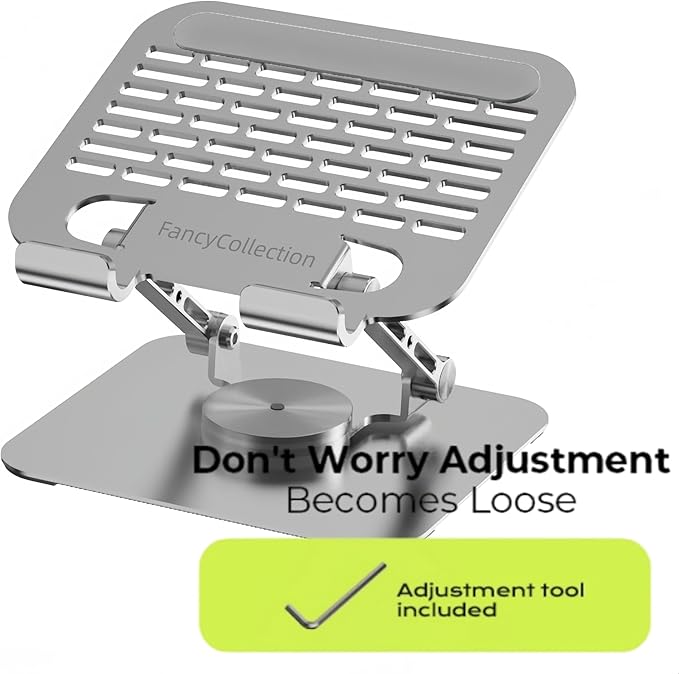 Adjustable Tablet Stand with 360° Rotating Base, Aluminum Dual-Rod Support, Compatible with iPad Pro/Air/Mini Silver Grey