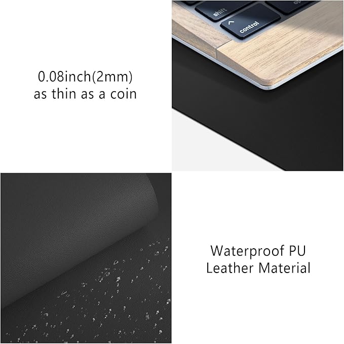 Mouse Pad Desk Protector Mat, Large PU Leather Office Desk Mat, Non-Slip Desk Pad for Keyboard and Mouse, Waterproof Desk Blotter Pad for Writing, Wide & Smooth Laptop Desk Pads, Black (17''X48'')