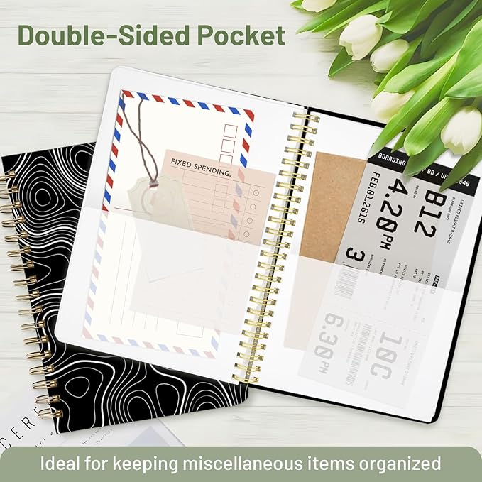 Stanoha Cute Spiral Notebook A5 Journal for Women Girls Kawaii Aesthetic Pretty Floral Design with Pocket, 8.5 x 5.7 inch, Graph, White Lines