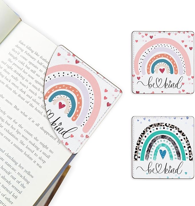 2 Pack Rainbow Leather Book Corner Bookmark, Durable Handmade Reading Accessories - Gifts for Readers, Women, Men, Teachers, Students