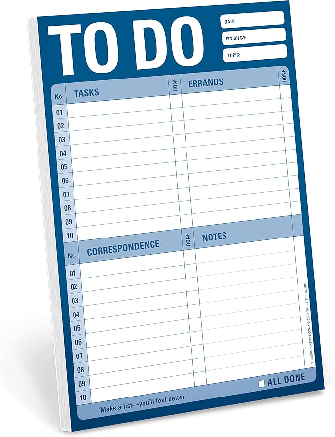 1-Count Knock Knock To Do Pad, To Do List Note Pad for Daily Tasks, Errands, Notes, 6 x 9-inches (Blue)