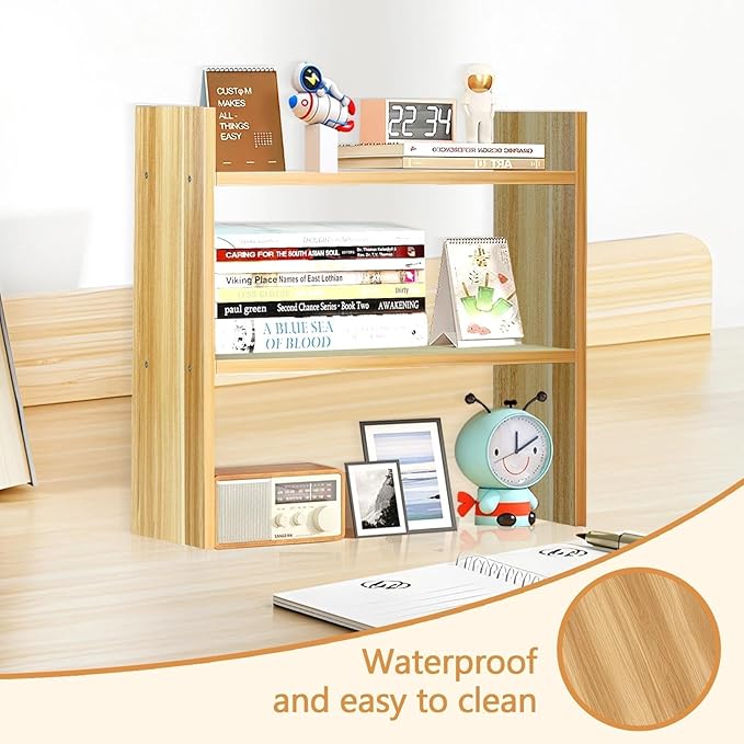 Wood Desk Organizer - Small Desk Shelf, 2 Tier Desktop Bookshelf for Workspace Organizers Dorm, White Desktop Shelf Organizer