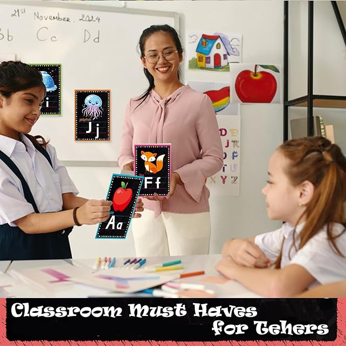 Alphabet Letters for Wall - ABC Alphabet Poster Classroom Wall Alphabet Alphabet Wall Chart Kindergarten Elementary Classroom Wall Decor Daycare Homeschool Supplies (Black)