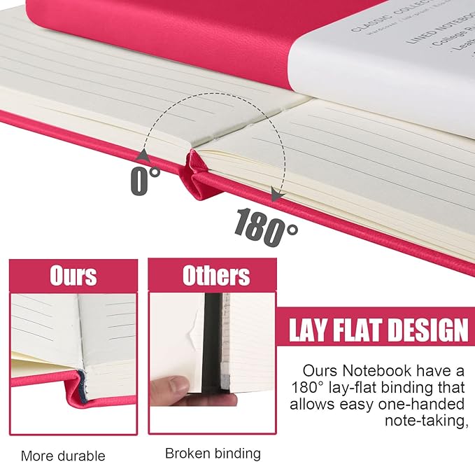 Lined Journal Notebook – Hardcover Notebook for Men & Women – Journals for Writing, Work, School, Home & Daily Notes, 160 Pages – Medium A5, 5.7"x8", 100 gsm Thick Paper (Rose Red)