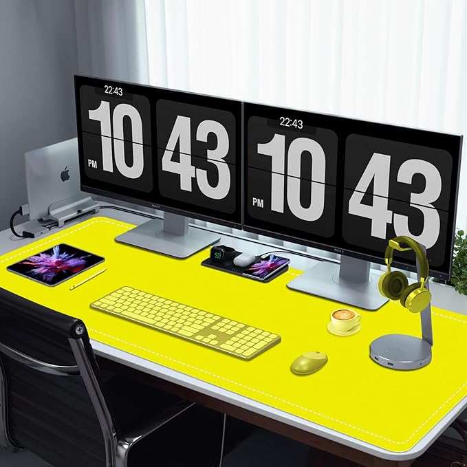 47.2" x 23.6" Large Desk Pad Mat - Non-Slip PU Leather Desk Mat, Large Mouse Pad, Computer Mat for Keyboard Mouse, Waterproof Desk Writing Mat (Lemon Yellow)