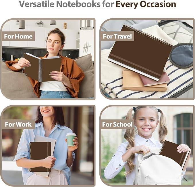 VALOME Journaling Notebooks, A5 Lined Spiral Notebook for Women & Men, 146 Pages College Ruled Hardcover Note Book for Work, Note Taking, Journaling, School, Writing (Brown)