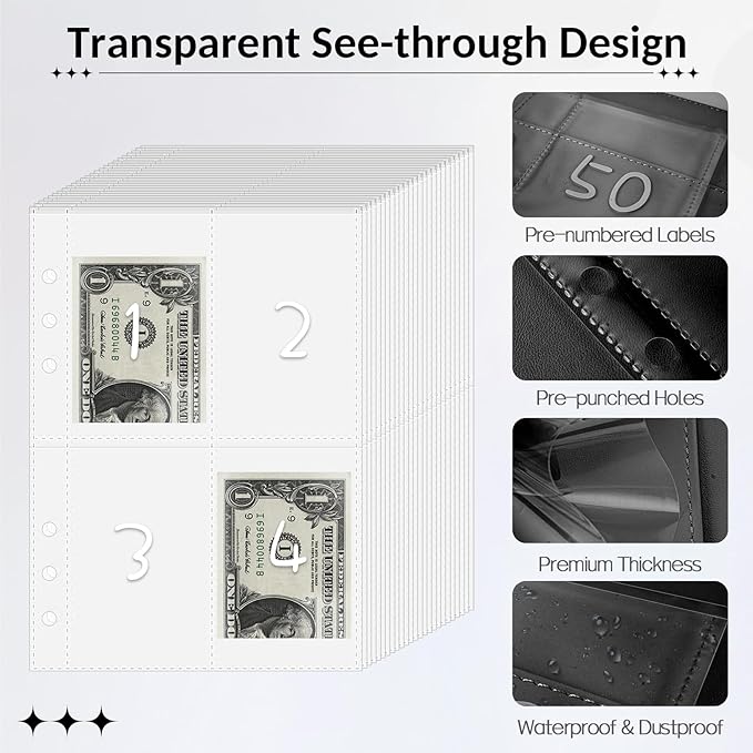 Sooez 100 Envelope Money Saving Challenge Book with 100 Pocket Pre-Numbered & Reusable Laminated Tracker, Money Saving Binder 100 Pocket Pre-Numbered,Money Book, Cool Christmas Gifts