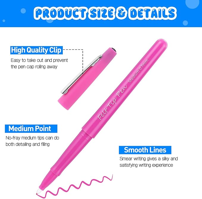 240 Pcs Felt Tip Pens 0.7mm Medium Point Felt Pen Bulk 12 Colors Markers Journal Planner for Teachers Journaling Writing Note Art Office Supplies