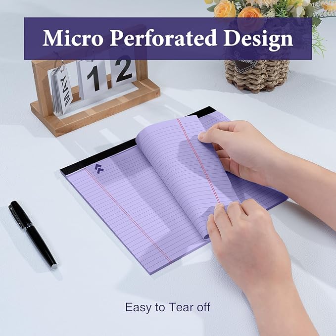 12 Pack Note Pads 11" x 9.5" Colored Legal Pads College Ruled Pink Notepad Perforated Writing Pads 80GSM Lined Paper Pads of College Ruled Paper 30 Sheets Notebook To Do List for School, Office, Home