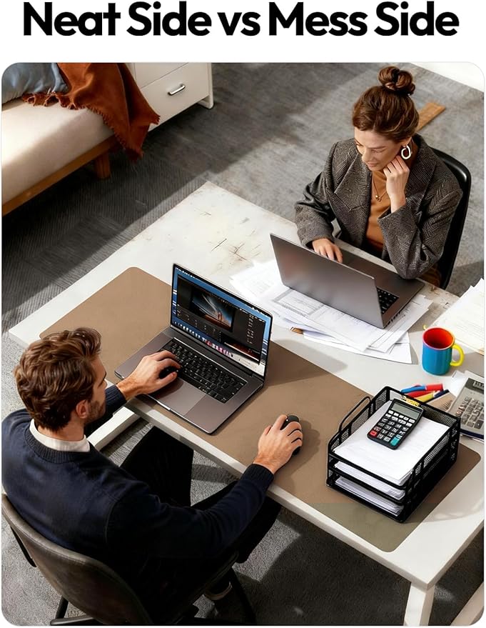 YSAGi Leather Desk Protector, Office Mat, Large Mouse Mat, Non-Slip PU Leather Blotter, Laptop Desk Pad, Waterproof Writing Pad for Office and Home (Khaki, 47.2" x 23.6")