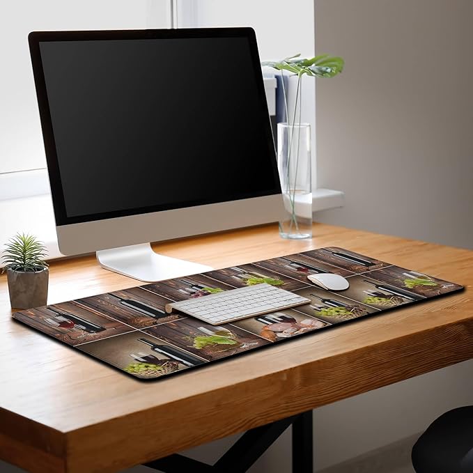 Gaming Mouse Mat for Men, Keyboard Big Mouse Pads Long Deskpad, Large Mouse Mat Non-Slip Rubber Base Waterproof with Stitched Edges, 35.4" X 15.7" for Work/Game/Office Wine Collage