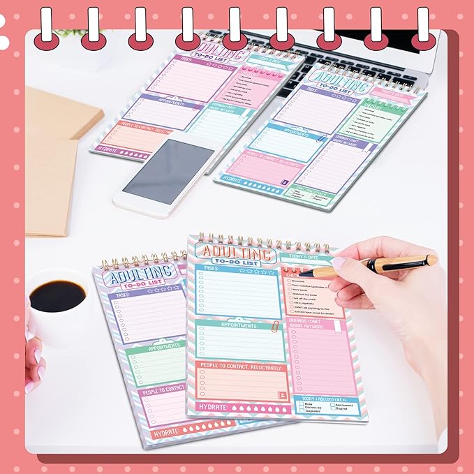 Glenmal 4 Pack 30 Sheets to Do List Notepad Adulting Note Pad Adult Notepads to Do List Notebook Checklist Daily Planner for Adult Office Memo Work Stuffers New Year, 5.2 x 7.8 Inches