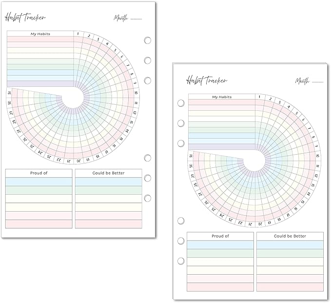 Color Habit Tracker Inserts for A5 Planners Resolution Tracker, Habit Log, Monthly Habit Planner Refill