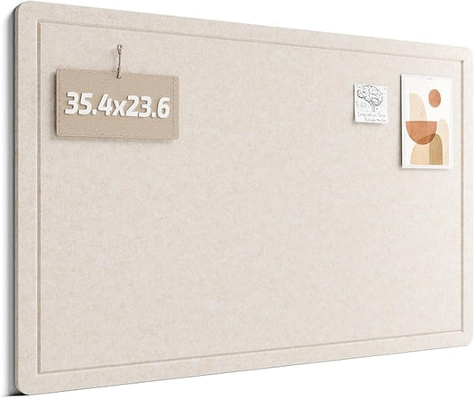 Fluxynara Bulletin Board,35.4" x 23.6" Cork Board Alternative with 12 Safe Removable Adhesive Tabs, Foldable Felt Pin Board for Home Office, Classroom, Bedroom,Entryway for Walls— Oatmeal