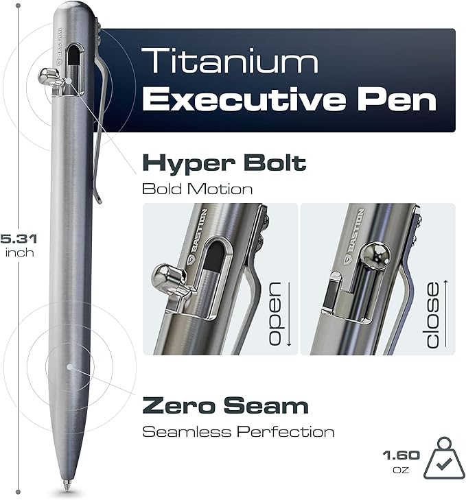 BASTION Titanium Bolt Action Pen - exclusive Hyperbolt & ZeroSeam, CNC Machined EDC Writing Tool, Refillable, Flagship Executive Gift Pen - Silver