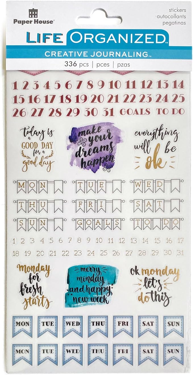 Paper House Productions Planner Sticker Pack of 4 Sticker Sheets for Planners, Journaling and Crafting - Days of The Week