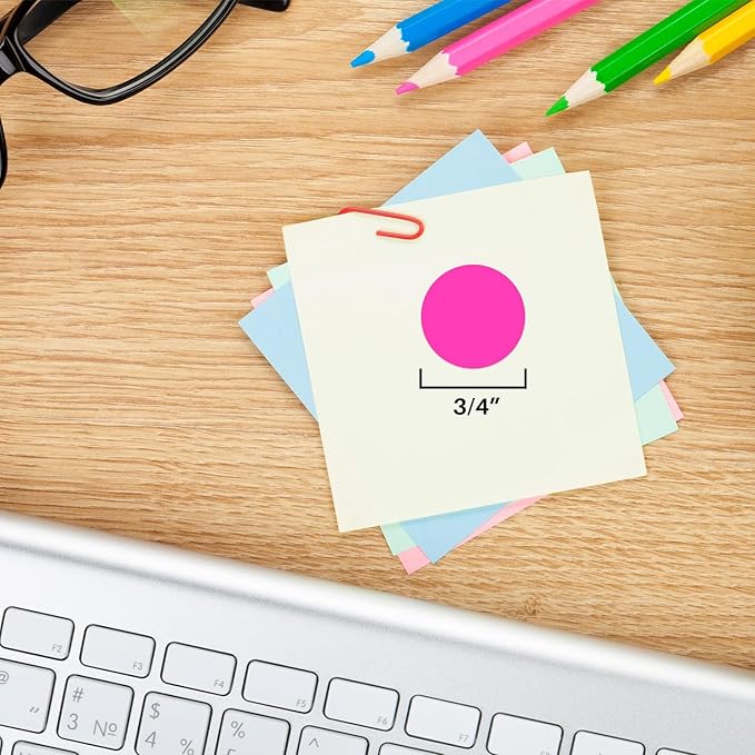 ChromaLabel 3/4 Inch Circle Sticker Labels, High Visibility Color Coding Labels, Removable Stickers - 1000 Colored Sticker Dots per Roll, Fluorescent Pink Stickers - Case of 5