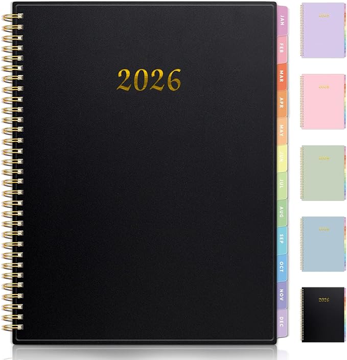 2026 Planner, Annecy Weekly ＆ Monthly Planner 2026, Jan. 2026 – Dec. 2026, 8.5" x 11" Monthly Agenda Planner with Tabs, Waterproof Flexible Cover, Spiral Binding, Double-sided Pocket, Bookmark, Black