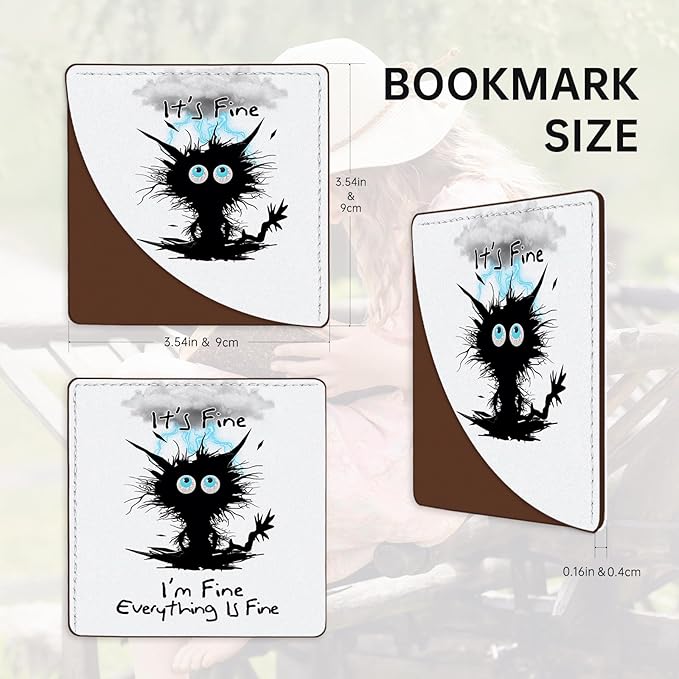 2 Pack Funny Cat hit by Lightning Leather Book Corner Bookmark, Durable Handmade Reading Accessories - Gifts for Readers, Women, Men, Teachers, Students