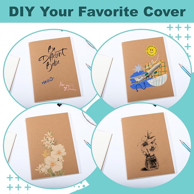 30 Pack Blank Kraft Notebooks, Travel Journal Set, Blank Paper Sketchbooks, Unlined Paper, 60 Pages 30 Sheets, 5.5 x 8.3 Inch, A5 Size, Journal Bulk for Writing School Office Supplies