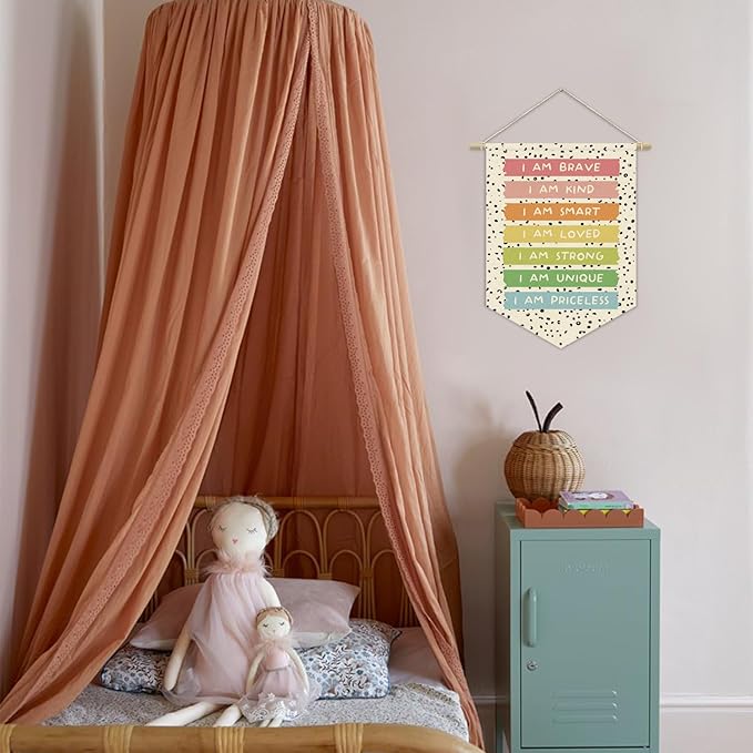 Boho Classroom Decor,Positive Affirmation for Playroom Wall Decor Canvas Banner,Pastel Rainbow Wall Hanging Pennant Flagfor Playroom Homeschool Bedroom 15x11in
