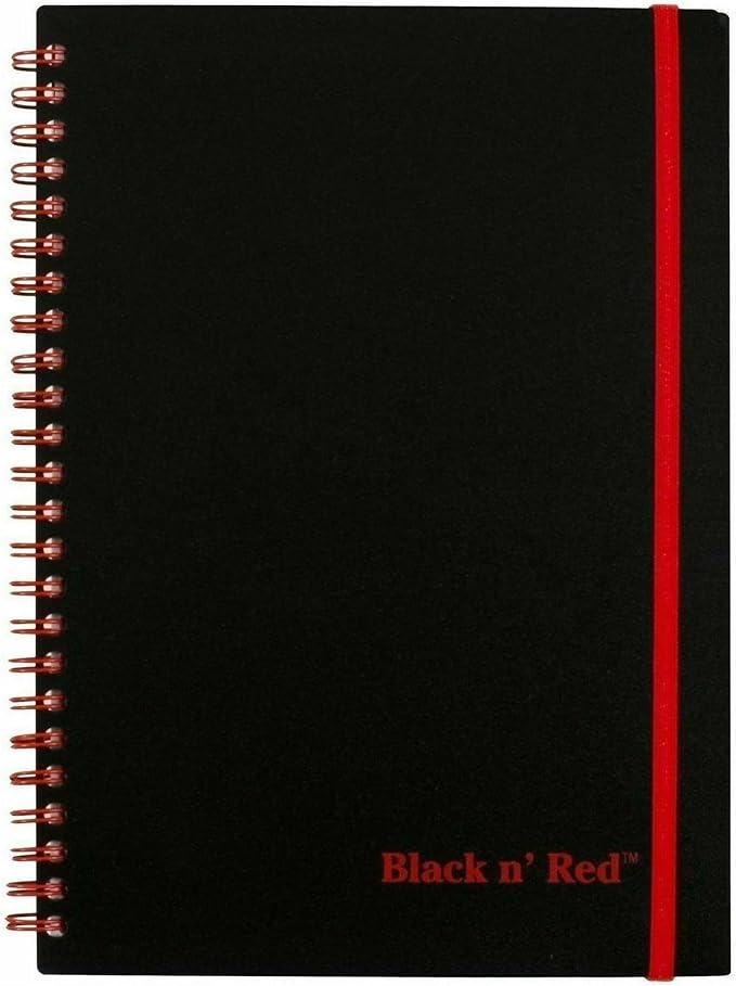 Black n' Red Notebook, Business Journal, 8-1/4" x 5-7/8", 70 Sheets, Ruled, Optik Paper, Scribzee App, Flexible Poly Cover, Wirebound, Black (C67009)