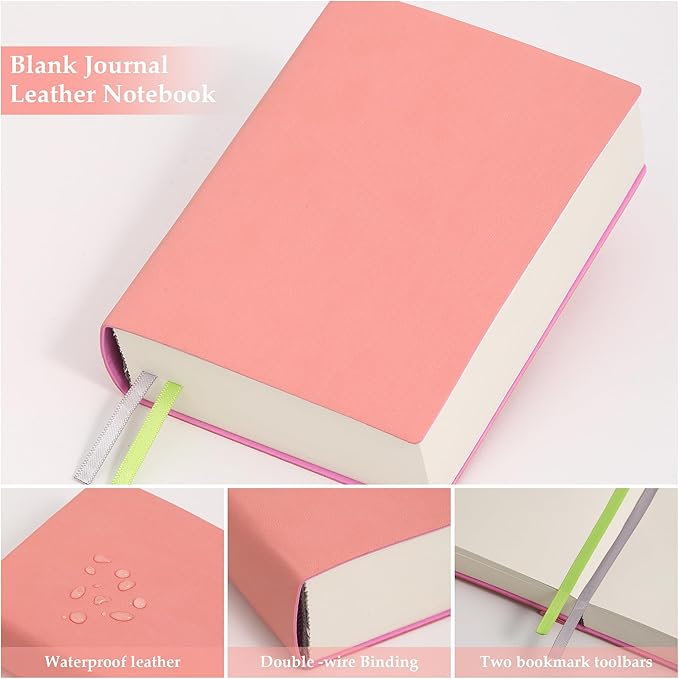 Thick Blank Journal Notebook 720 Pages 3.9 × 5.5 No Lines Soft Leather Pocket Blank Notebook for Women Drawing Book Memo Writing Sketch Diary Notebook (Pink Blank Notebook)