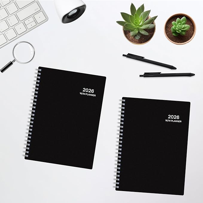 2026 Planner, Weekly ＆ Monthly Planner 2026, Jan 2026 – Dec 2026, 6.2" x 8.42", Flexible Cover, 12 Monthly Tabs, Thick Paper, Spiral Wirebound, Inner Pocket, Black
