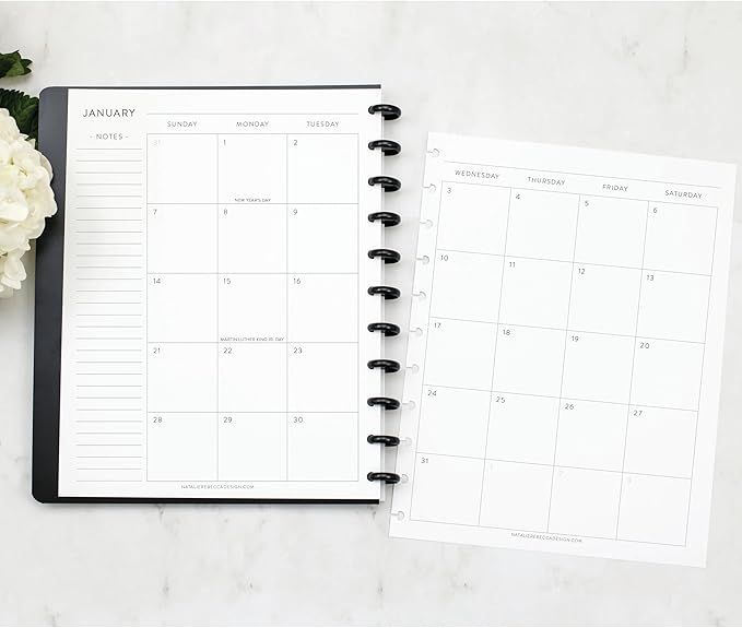 BetterNote 2026 Monthly Calendar Refill Fits Discbound Notebooks, Fits Happy Planner, Levenger Circa, Arc Staples, TUL Office Depot, InkWell Press (Classic, 11-Disc, 8.5"x11")