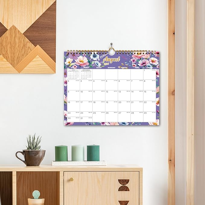 Calendar 2026-18 Monthly Wall Calendar, January 2026 - June 2027, 8.5" x 11", Calendar 2026-2027 with Twin-Wire Binding, Hanging Hook, Blocks and Julian Dates (Flowers Wall Calendar)