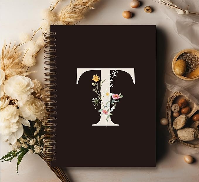 Trendy Personalized Journal Hardcover Spiral Notebook,Black Initial Letter T Notebook,Monogrammed Gifts for Women Teen Girl,College Ruled Hardcover Spiral Notebook 5.5 x 8.3