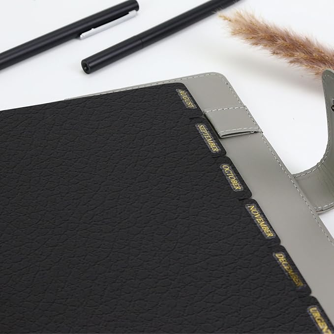 Leather Textured A5 Paper Card Dividers 6 Holes Ring Index Page Tab Divider for Travel Diary Binder Notebooks Journal Plan (6 Tab with 3 Stickers)