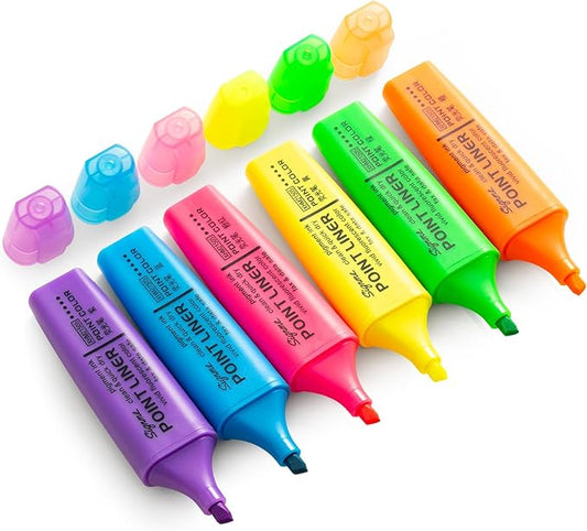 M&G 6pcs Highlighter Pens, 6 Assorted Fluorescent Colors, Soft Fiber Tips, Smooth Highlight Ink, Fluorescent Ink for Journaling, Planners, Office Documents, and Everyday Organization