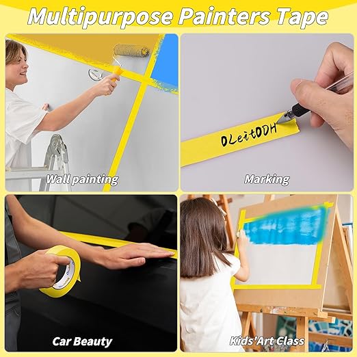 22 Rolls Yellow Painters Tape Bulk 2 inch x 55 Yards, Painters Masking Tape No Residue Wall Painting Tape Artist Tape Trim Edge Finishing Tape for Wall Painting Decoration DIY Supplies