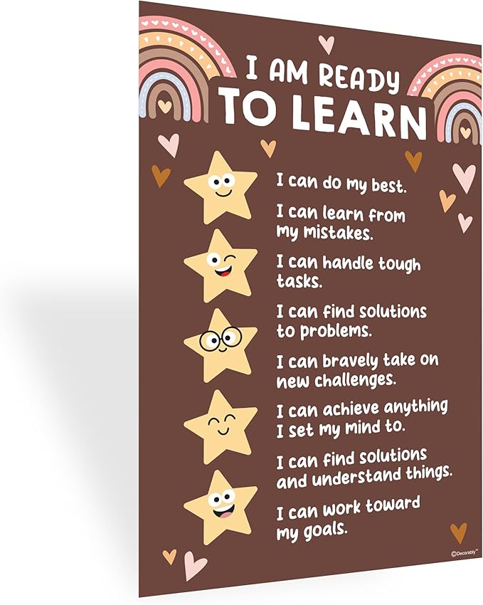 Decorably 15 Social Emotions Poster for Classroom, 11x17in Educational, Matte-Laminated Chart for Kids - School Hallways, Bulletin Boards, Home Study Room