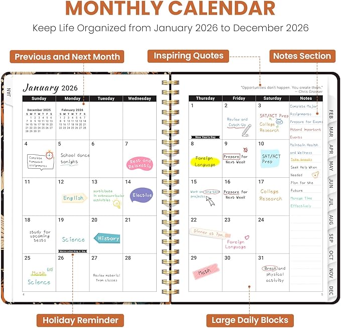 2026 Planner, Weekly and Monthly Planner for Women, Jan 2026 - Dec 2026 Pretty 2026 Calendar Planner with Monthly Tabs, Inner Pocket, Spiral Binding, Perfect for Office Home School - 6.3" x 8.5", Fluttering Night