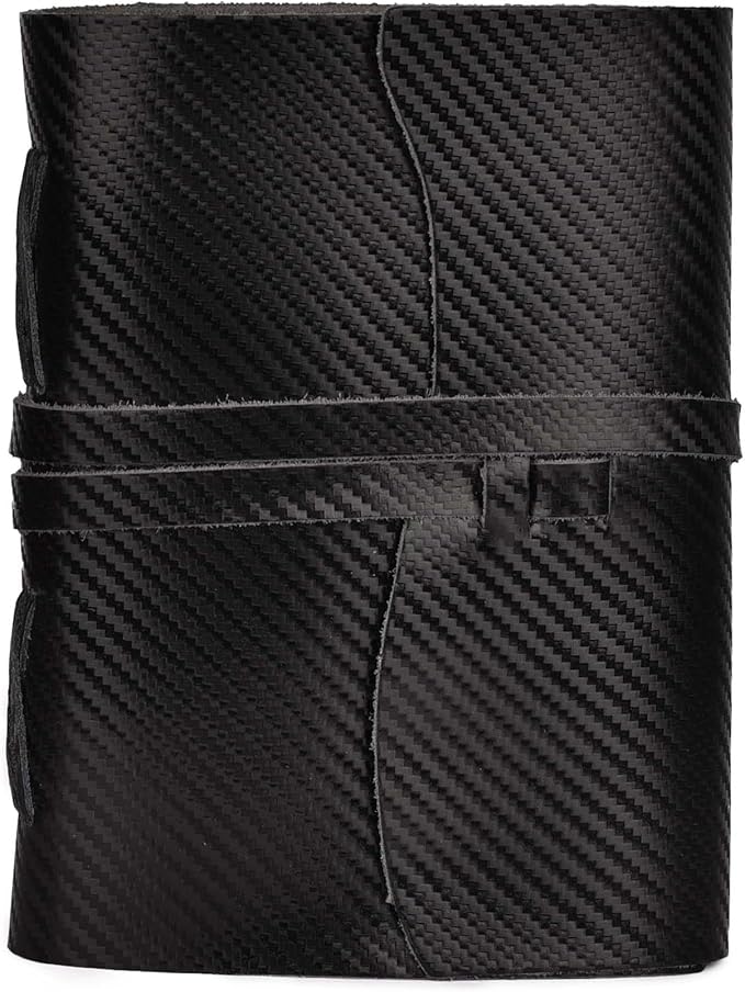 LEATHER VILLAGE Carbon Fiber Genuine Leather Bound Journal - 7'' x 5'', 220 Pages - Vintage Blank Paper Diary for Writing, Drawing, Sketchbook, and Travel Notebook - Ideal for Women and Men- Black