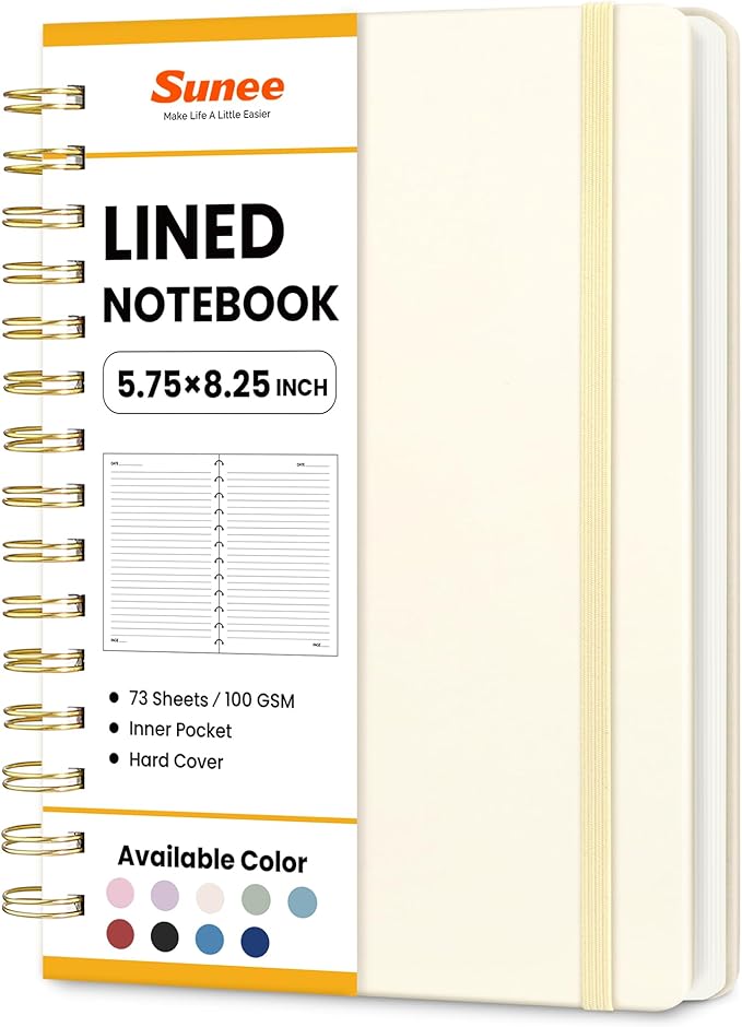 SUNEE Journaling Notebooks, A5 Lined Spiral Notebook for Women, 146 Pages College Ruled Hardcover Notebook for Work, Note Taking, Journaling and Office School Supplies, A5 - Beige