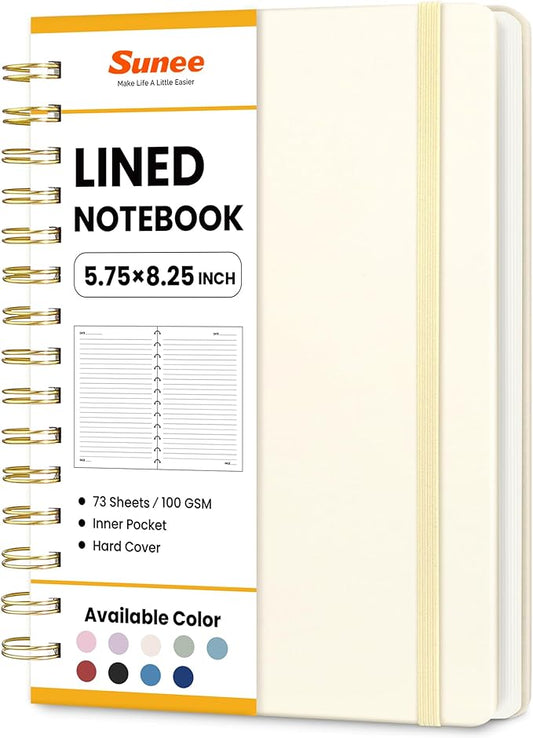 SUNEE Journaling Notebooks, A5 Lined Spiral Notebook for Women, 146 Pages College Ruled Hardcover Notebook for Work, Note Taking, Journaling and Office School Supplies, A5 - Beige
