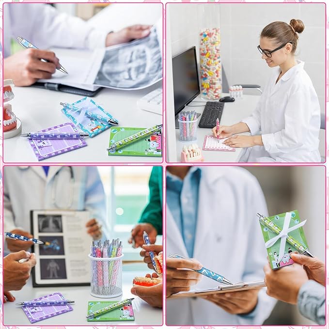 Eaasty 48 Pcs Dental Notepads and Ballpoint Pens with Ribbon Bulk Dental Assistant Thank You Appreciation Gifts for Hygienist Coworkers Doctor Nurse Clinic School Office Party Favor