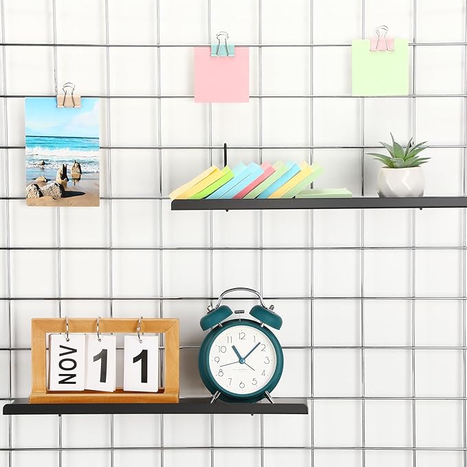 Pinkunn 4 Pcs Gridwall Shelf Metal Hanging Shelf Wall Grid Accessories for Panel Wall Accessories Metal Display Hanging Hooks for Home Show Retail Store Craft (15.75 x 5.91 Inch)