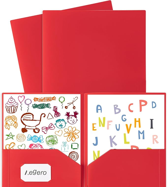 Plastic Folders with Pockets (7 Pack, Pink), Durable Heavy Duty File Folders with Business Card Slot, 2-Pocket Folder for Schoolwork & Office,Letter Size
