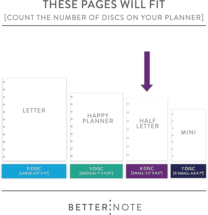 BetterNote Keeping Track Refill Pages for Discbound Notebook, Habit Tracker, Fits Disc TUL, Daily Weekly To Do, Happy Planner, ARC, Levenger Circa, Talia (Whimsy- 6 months, 8-Disc, 5.5"x8.5")