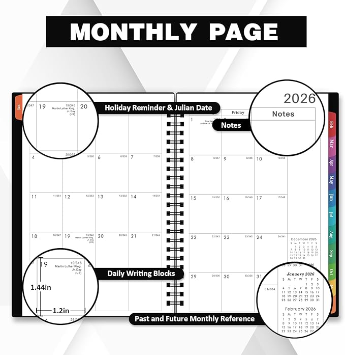 2026 Planner - Planner 2026, 2026 Planner Weekly and Monthly with Tabs, Jan 2026 - Dec 2026, 6.25" × 8.3", Strong Twin-Wire Binding