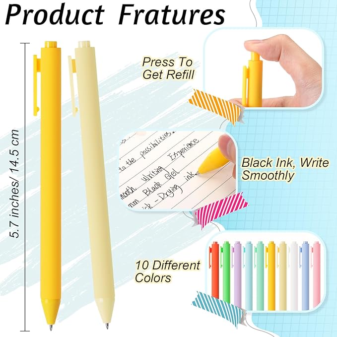 Crtiin 50 Pcs Gel Ink Pens Bulk, Black Ink 0.5mm Fine Point Retractable Pen Smooth Writing Office Supplies for Teacher Server Nurse Valentine Galentine Gift (Macaron)
